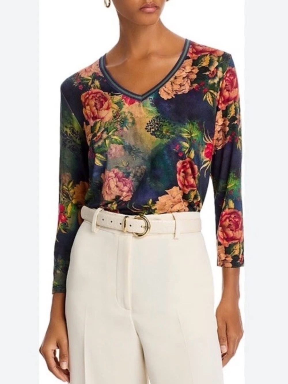 Johnny Was The Janie Favorite 3/4 Sleeve V-Neck Tee Top Catalina Floral Boho M - Picture 8 of 15